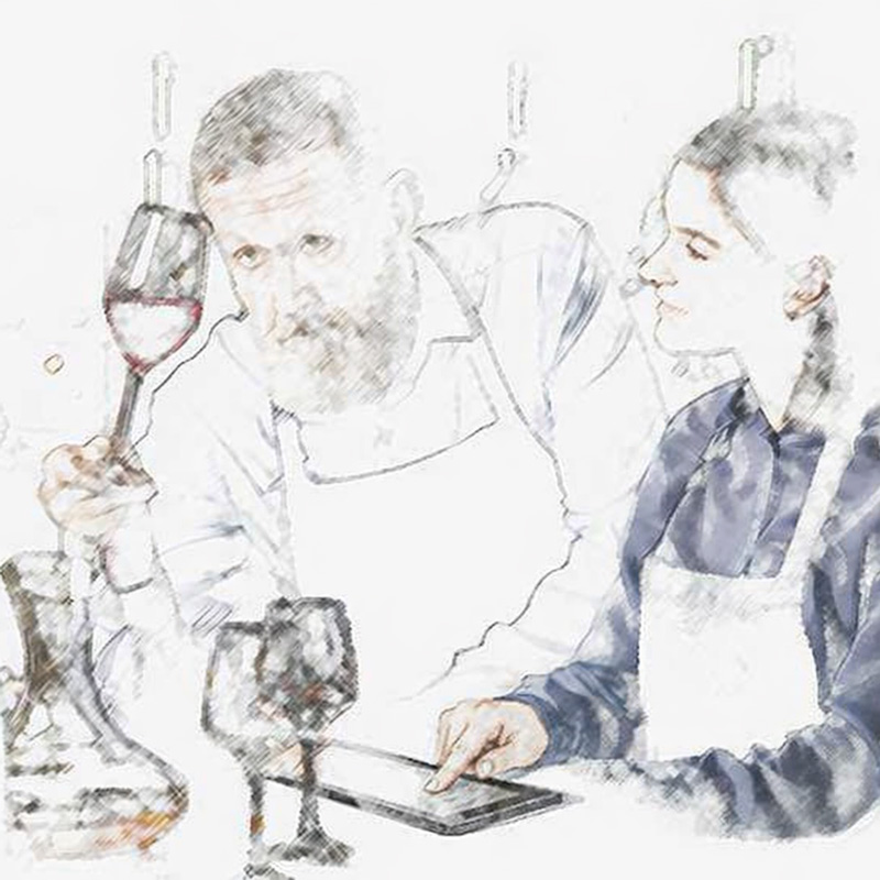 Sommelier reviewing a wine list on tablet